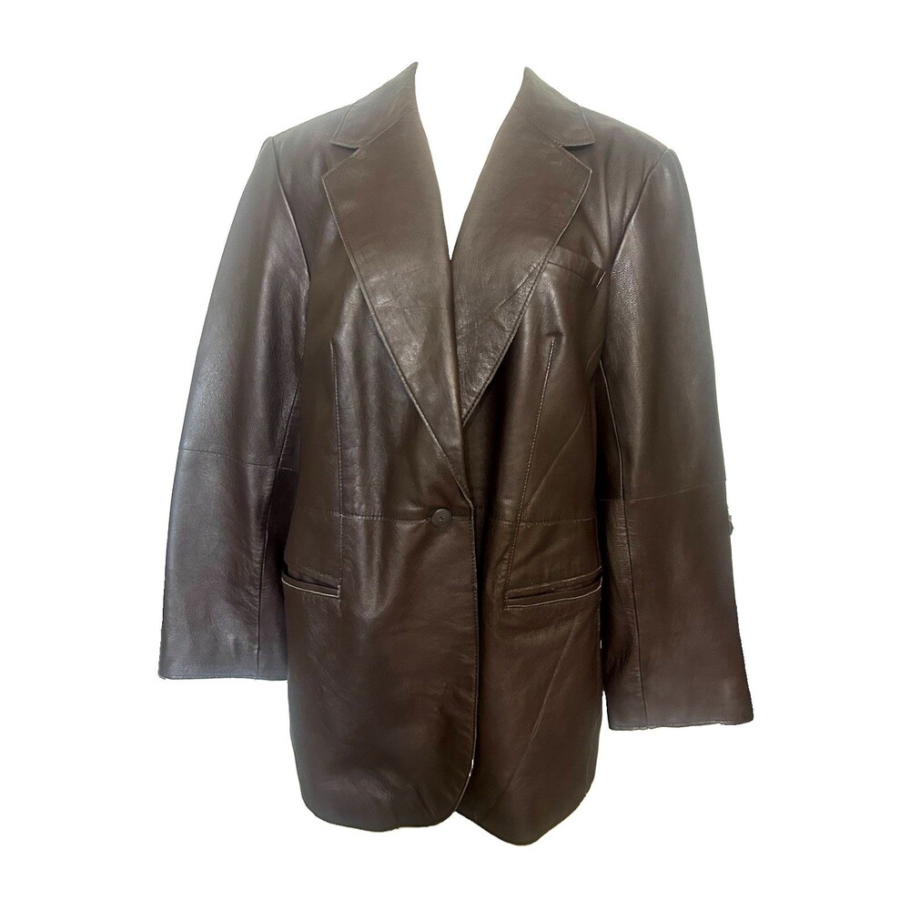 INC International Concept Womens Size 16 Brown Leather Pocket Classic Jacket
